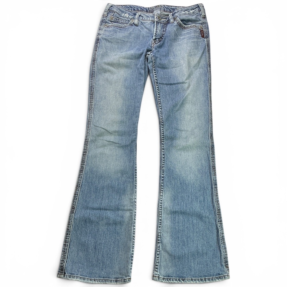 Silver Jeans Blue Steel Flare Jeans Women 29 Low Rise Distressed Y2K Boho